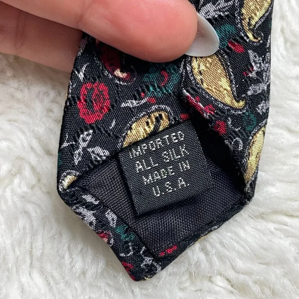 Guy Laroche Men's Black Colorful Paisley Print 100% Silk Tie One Size - Picture 2 of 5